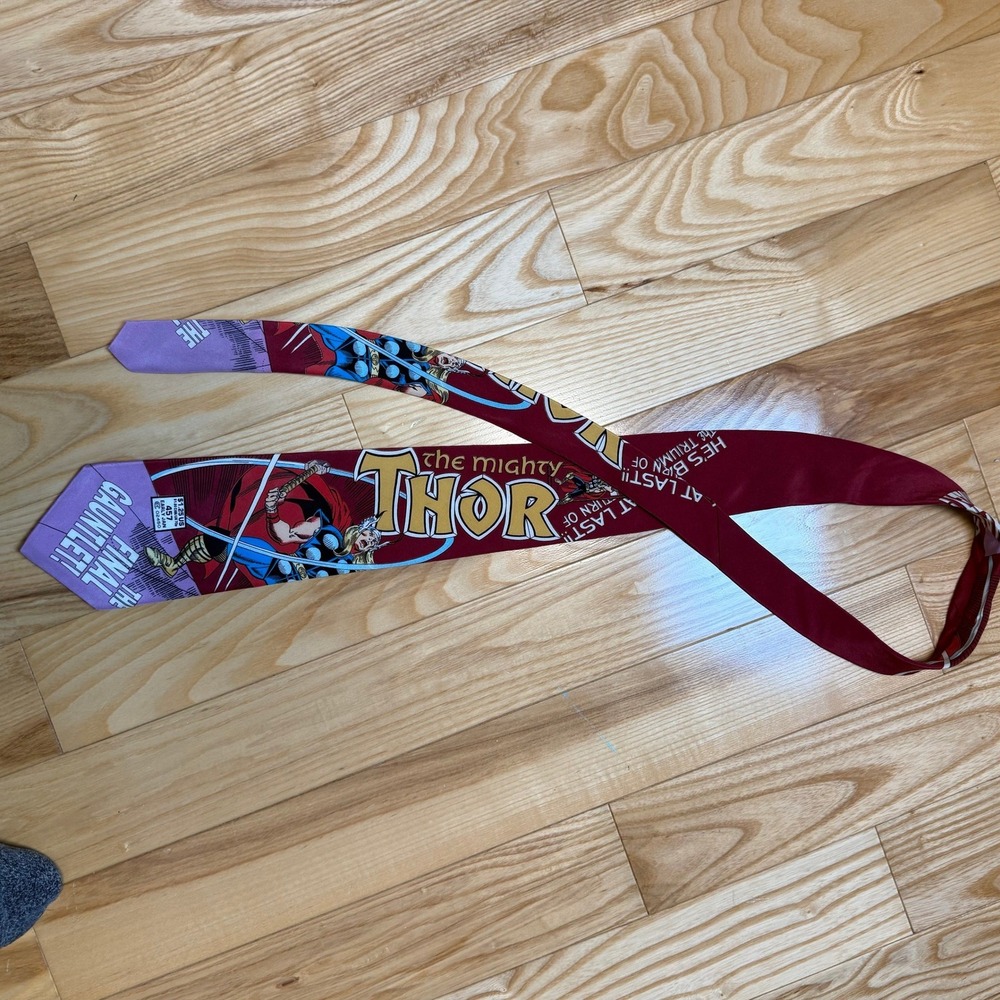 Vintage 90s Marvel Comics 100% Silk Tie The Mighty Thor Made in USA
